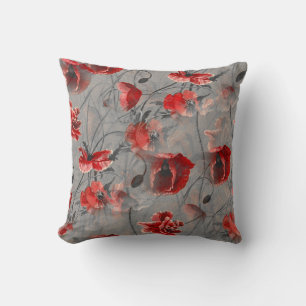 A Web of Rich Red Flowers Dark Grey Background     Throw Pillow