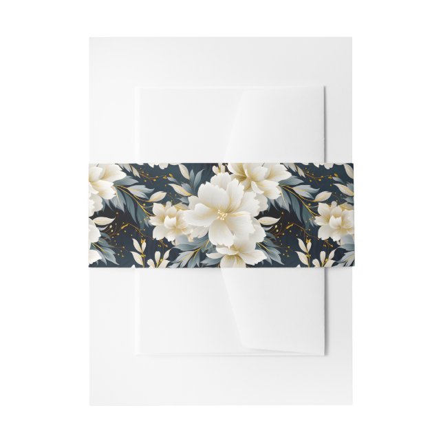 A Wedding Floral Series Design 8 Invitation Belly Band (Front Example)