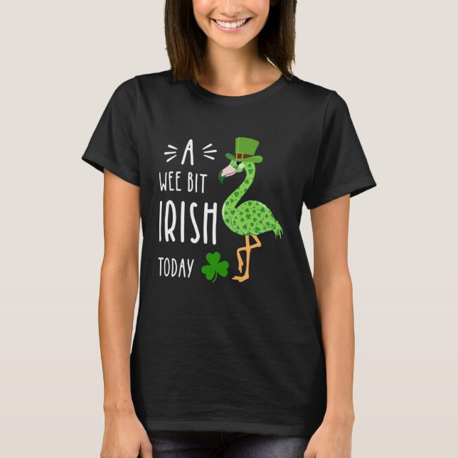 A Wee Bit Irish Today Flamingo Leprechaun St Patty T-Shirt (Front)