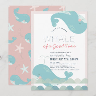 A Whale of a Good Time Pink Girl Baby Shower Invitation