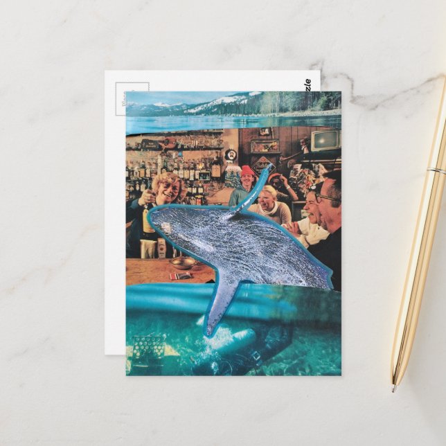 A Whale of a Time A Surreal Collage Postcard (Front/Back In Situ)