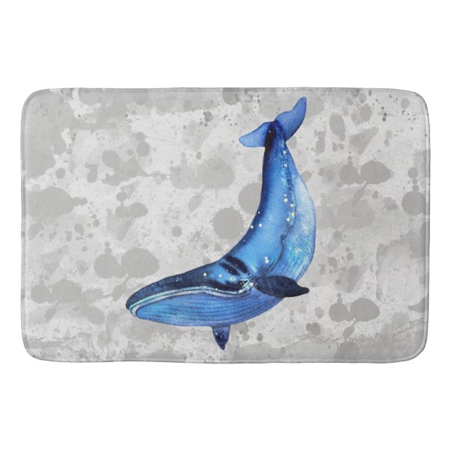 A Whale on Grunge Paper Texture with Grey Splashes Bath Mat (Front)