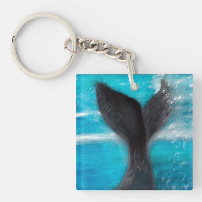 A Whale's Tail Watercolor Keychain (Front)