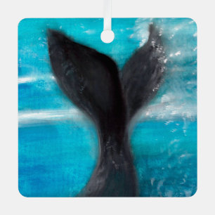 A Whale's Tail Watercolor Metal Ornament