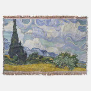 A Wheatfield with Cypresses Van Gogh Throw Blanket