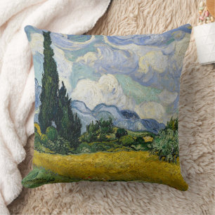 A Wheatfield with Cypresses Van Gogh Throw Pillow
