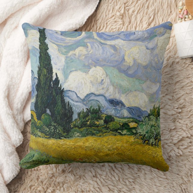 A Wheatfield with Cypresses Van Gogh Throw Pillow (Blanket)