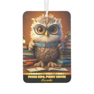 A whimsical air freshener in a cozy study setting