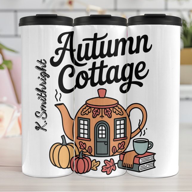 A Whimsical Autumn Cottage Teapot Design Thermal Tumbler (Creator Uploaded)