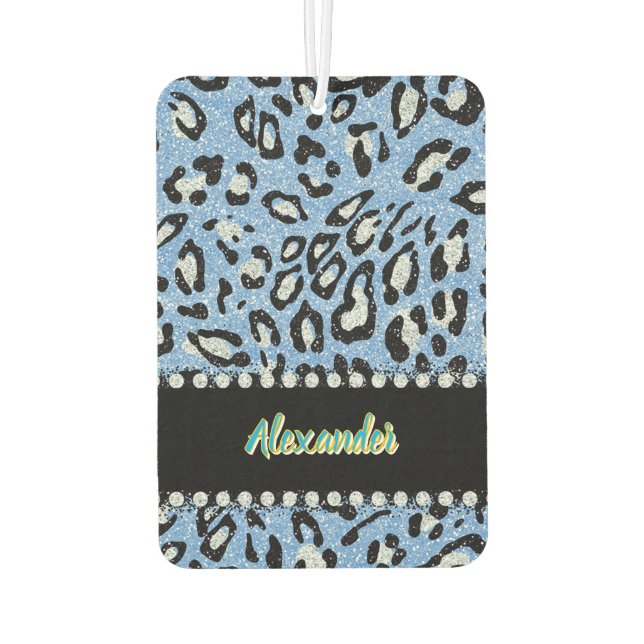 A whimsical blue Leopard print with floral accents Air Freshener (Back)