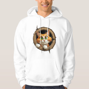 A Whimsical Cartoon Cat with Bright Green Eyes Pee Hoodie
