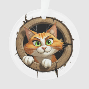 A Whimsical Cartoon Cat with Bright Green Eyes Pee Ornament