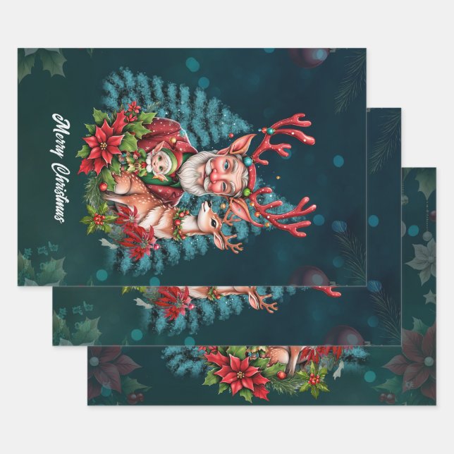 A whimsical Christmas illustration Wrapping Paper Sheet (Set)