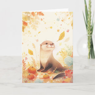 A Whimsical Fall with Otter and Pumpkins Card