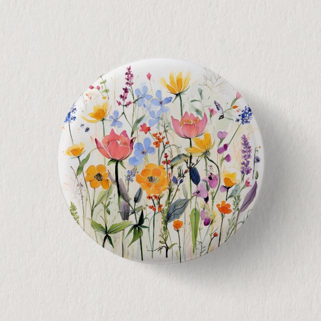 A whimsical floral badge, button, pin (Front)