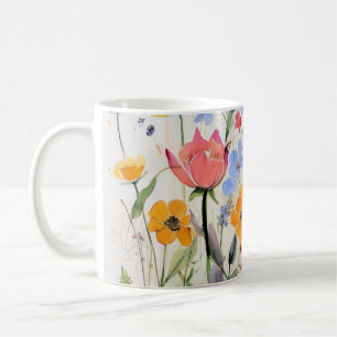 A whimsical floral kitchen accesory, wild flowers coffee mug