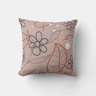 A Whimsical Flower and Leaves Print Throw Pillow