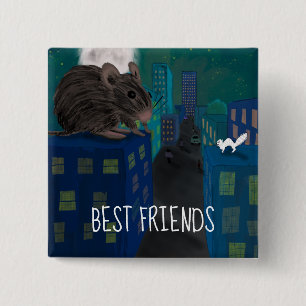 A whimsical mouse and cat chase 2 inch square button