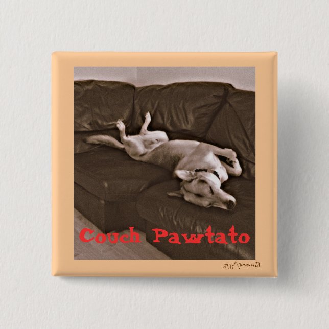 A whimsical picture of a dog on a couch 2 inch square button (Front)