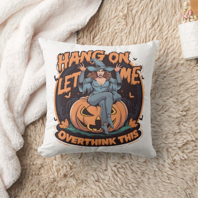 A whimsical witch perched on a pumpkin at dusk throw pillow (Blanket)