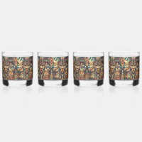 Ancien Cyan "Mesoamerican Motif" 12oz Rocks Verre