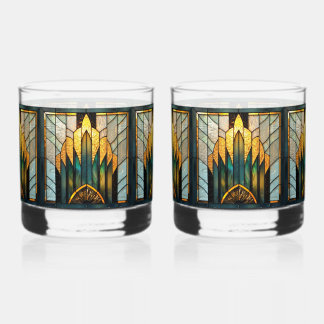 À Whisky Art déco verre teinté en or vert noir