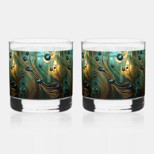 À Whisky Verre artistique turquoise or vert abstrait