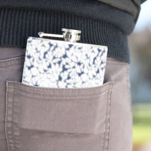 a white and blue background with a pattern hip flask (In Situ)