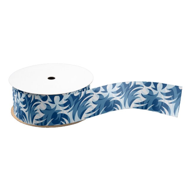 A White and Blue Pattern Ribbon Grosgrain Ribbon (Spool)
