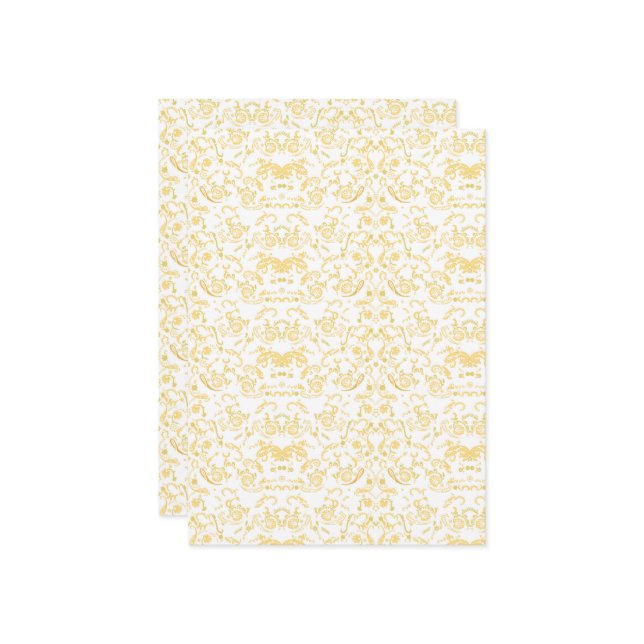 a white and gold wallpaper with a pattern on it invitation (Front/Back In Situ)