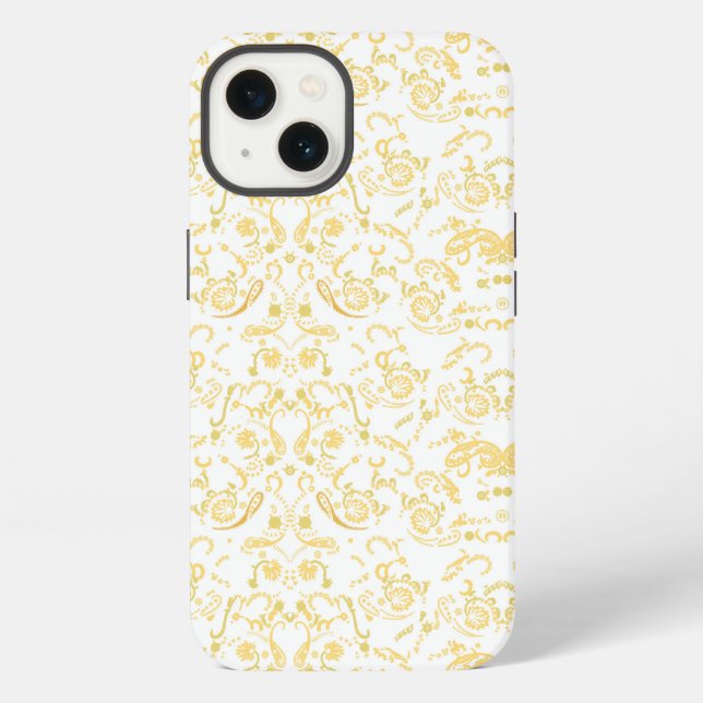 a white and gold wallpaper with a pattern on it iPhone case (Back)