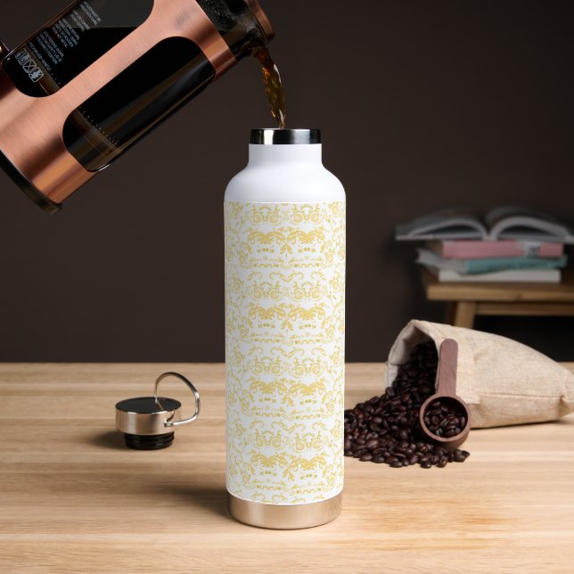 a white and gold wallpaper with a pattern on it water bottle (Coffee)