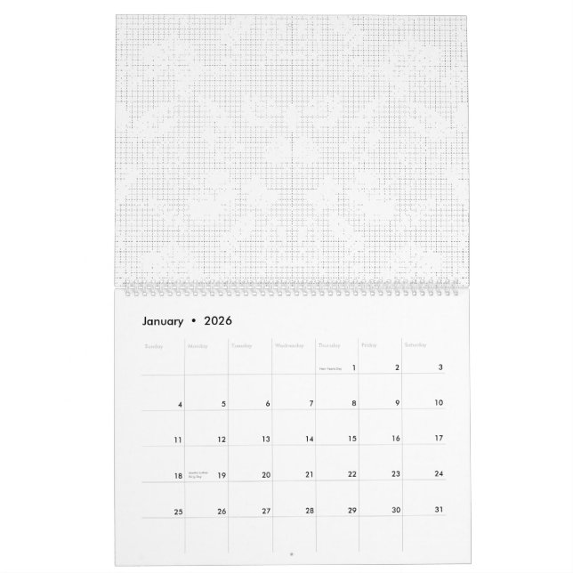 A white background displaying a playful arrangemen calendar (Jan 2026)