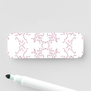 a white background with a lot of red lines name tag