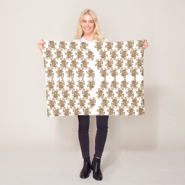  a white background with brown flowers on it fleece blanket (In Situ)