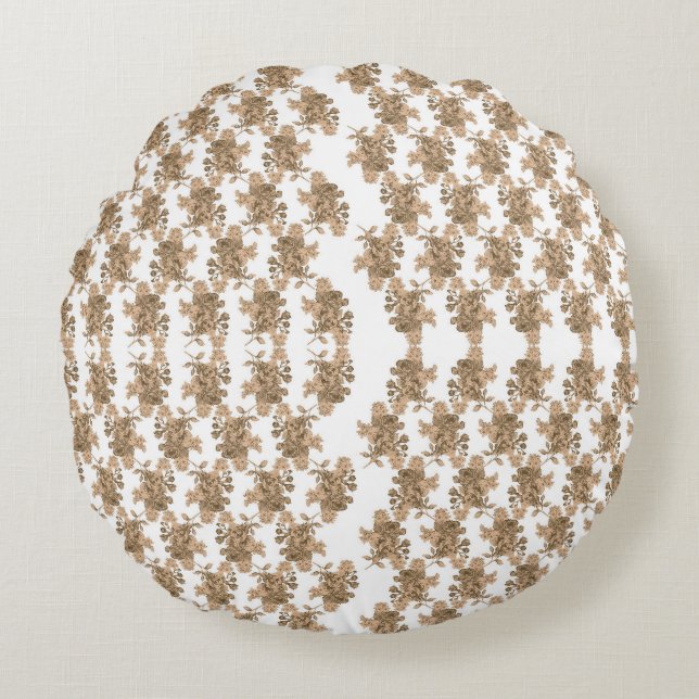  a white background with brown flowers on it round pillow (Front)