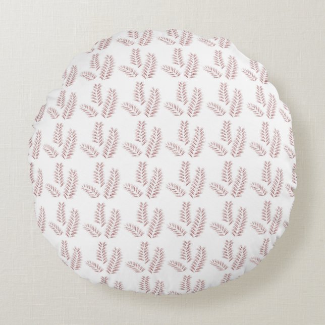 a white background with pink leaves on it round pillow (Front)