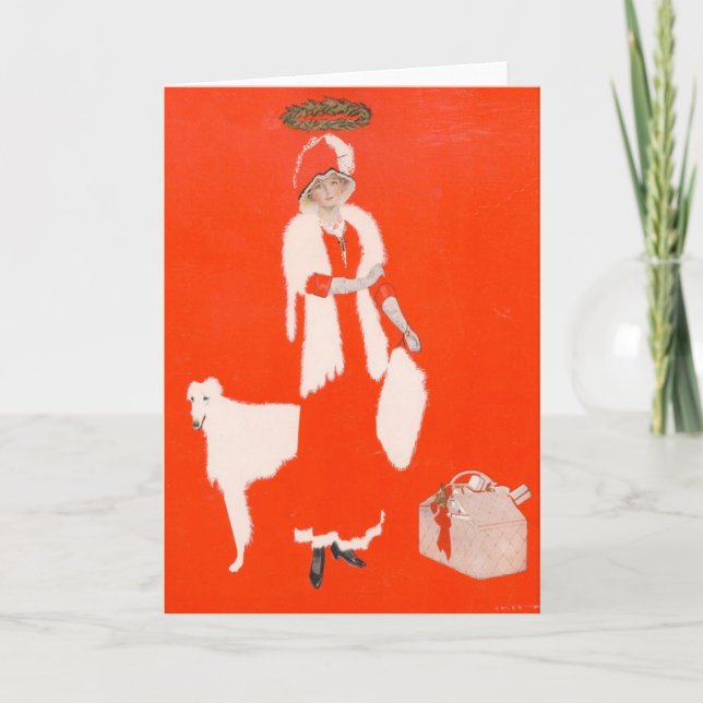 A White Borzoi Christmas Holiday Card (Front)