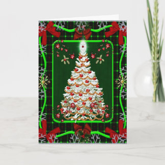 A White Christmas Tree with a very bright star Holiday Card