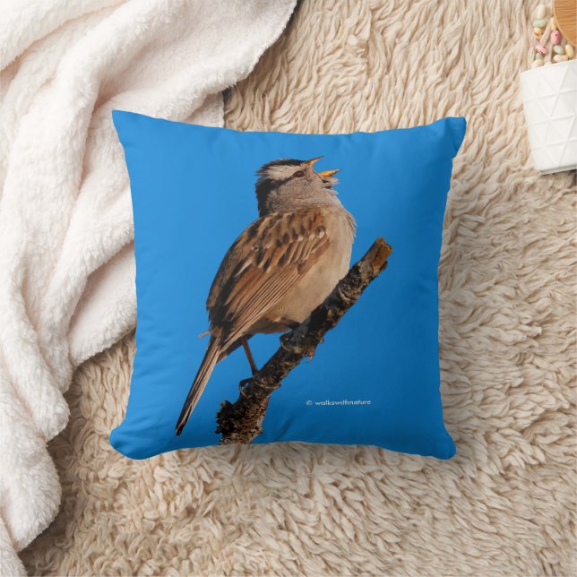 A White-Crowned Sparrow Sings to the Sun Throw Pillow (Blanket)