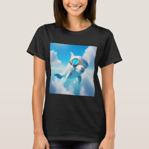 a white dolphin with a glass T-Shirt