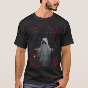 A white ghost holding a red lantern with red leave T-Shirt