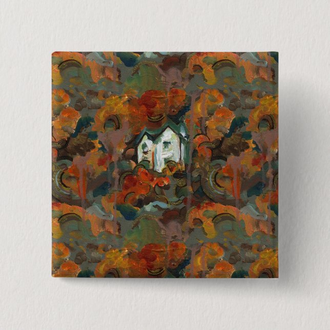 A White House & Autumn Trees 2 Inch Square Button (Front)