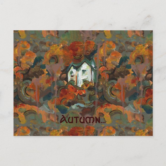 A White House & Autumn Trees Postcard (Front)