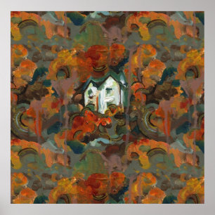 A White House & Autumn Trees Poster