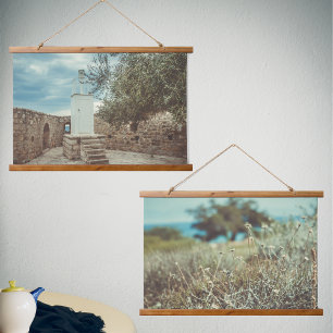 A White Lighthouse and an Olive Tree  Hanging Tapestry