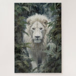 A white lion puzzle<br><div class="desc">An ink painting of a majestuous white lion as a puzzle,  A.I partial art</div>