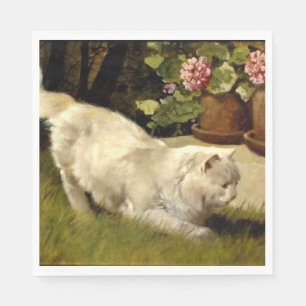 A White Persian Cat Watching a Ladybug Napkin