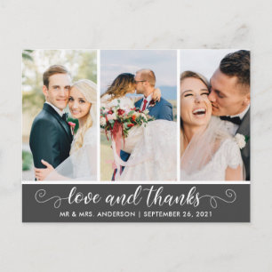 A White Script Multiple Photos Wedding Thank You Postcard