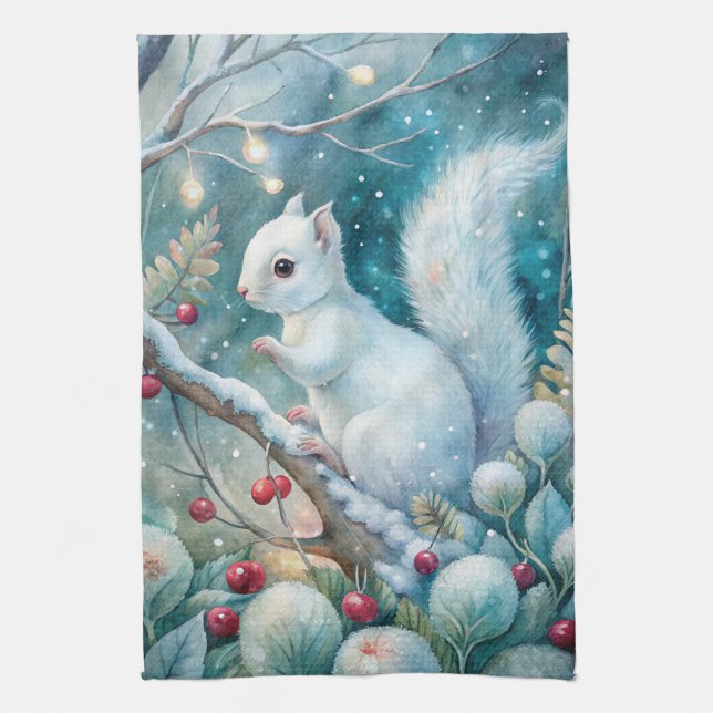 A White Squirrel Kitchen Towel (Vertical)